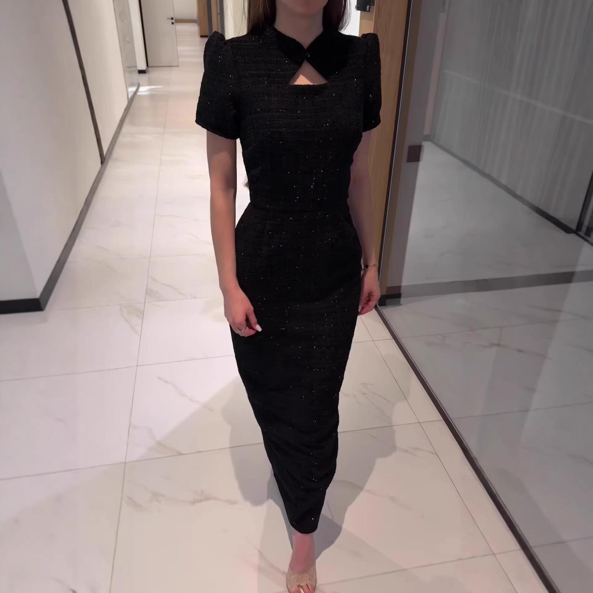 2026 Spring European & American Elegant Slimming Waist-Cinched Women s Dress Small чёрный