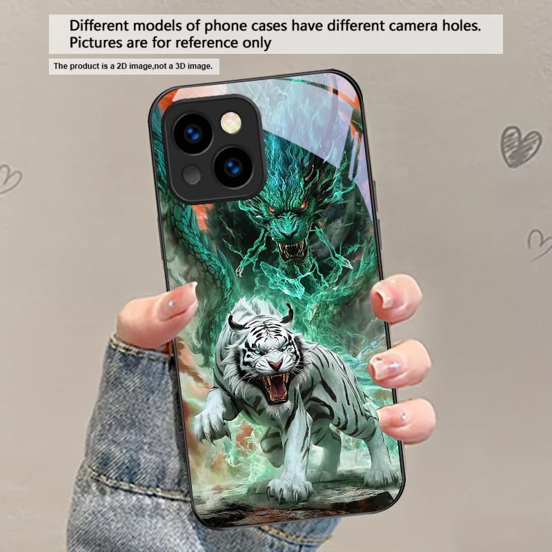 A huge dragon and tiger For iPhone 17 Air 16 E 15 Plus 14 Pro Max 13 12 mini 11 5 6 7 8 Plus XR XS Max SE Black Glass Phone Case