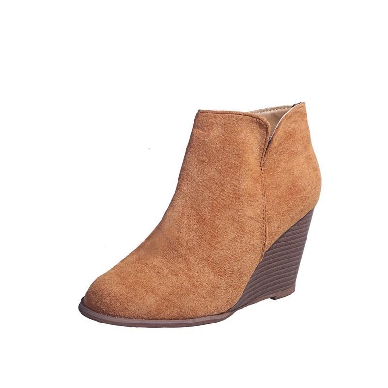 2025 Herbst und Winter neue Keilabsatz Stiefeletten Damen heißer Verkauf Retro Pferde Chelsea Boots große Größe Damenschuhe