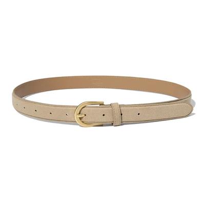 Round Gold Buckle Suede Belt (T026_beige)