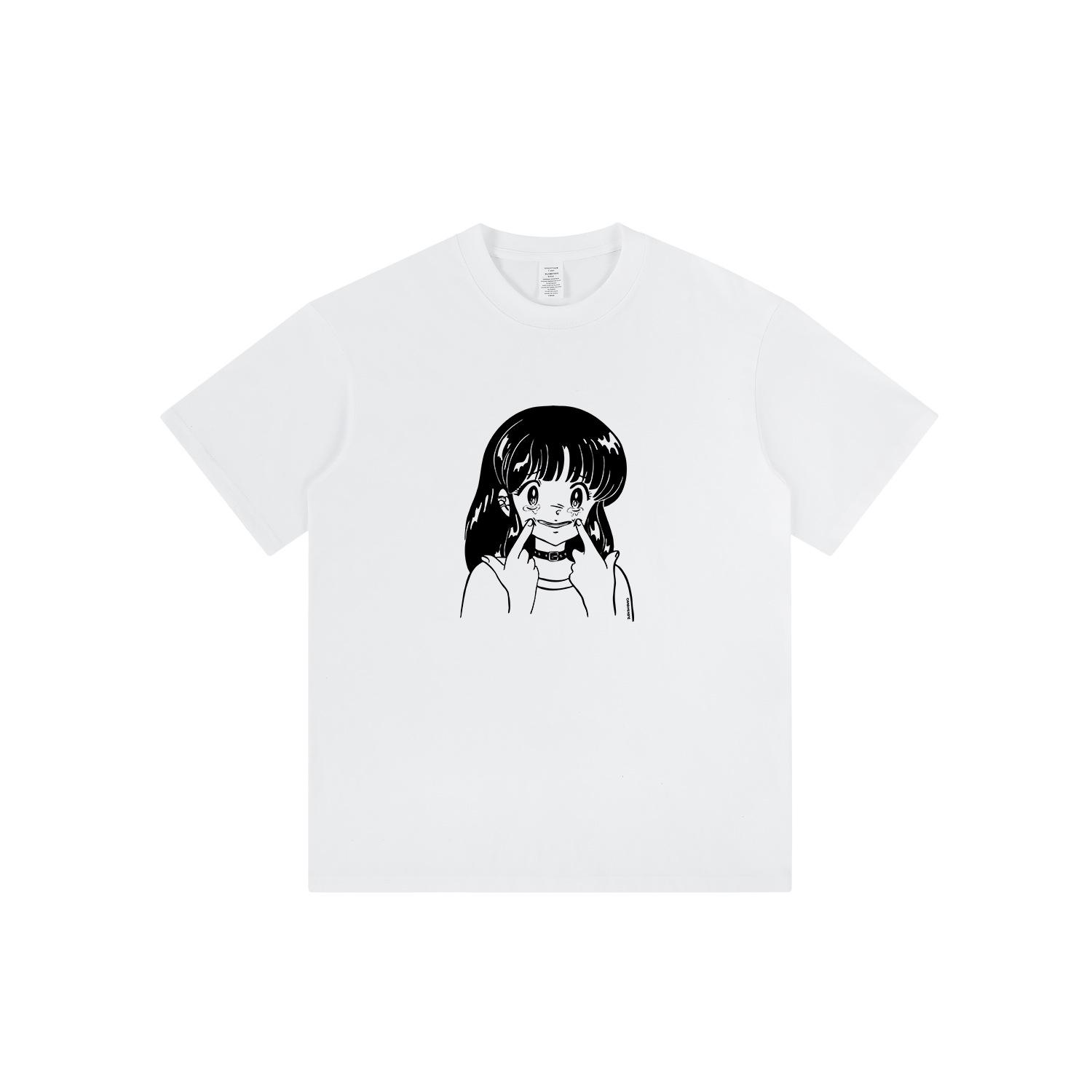 

Loose-Fit Korean Street Cartoon Print T-Shirt – Trendy Heavyweight Round Neck for Couples XL