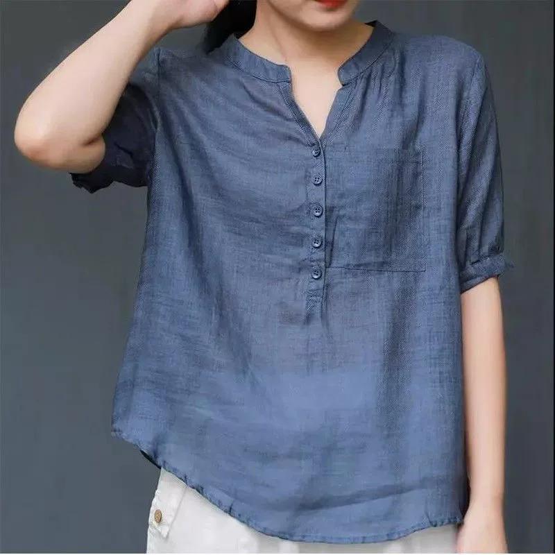 Skjorter for kvinner Damebomull og lin Kunstnerisk retro topp Bobleermer Oversize Løse Allsidige topper