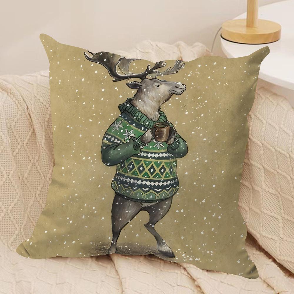 Cute Animal Snowflake Retro Cushion Cover Silky Short Plush Invisible Zipper Dustproof Sofa Pillow Case For Home Decor