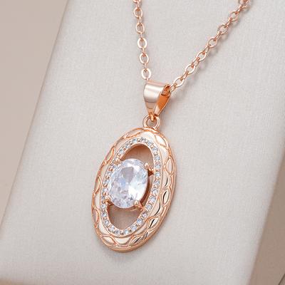Luxury  Rose Gold Color Pendant For Women Beautiful Hollow Flowers Natural Zircon Pendant Necklace Daily Fine Jewelry