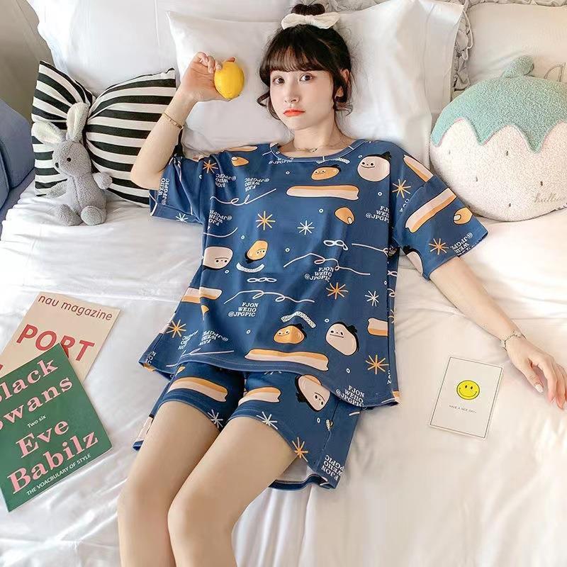 Women's Plus Size Summer Cartoon Pajama Set - Cute Donald Duck Short Sleeve Homewear