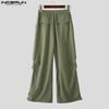 INCERUN Men Pants Casual Elastic Waist Long Ruffled Cargo Trousers