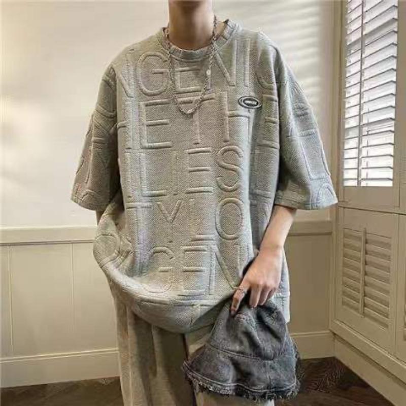 

WTEMPO Brand Design Sense Niche, короткий рукав, мужской летний трехмерный вафельный топ, трендовый стиль, корейская версия, свободные футболки L серый