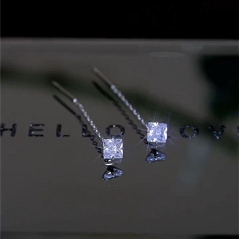 

925 Silver Needle Square Zircon EAR Thread Niche Style Design Sense Earrings Women s 2025 New Arrival Earrings Fancy Earrings Square drill