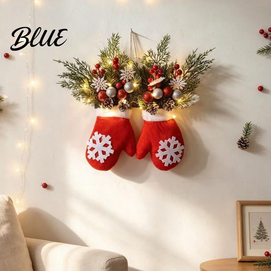 Christmas Party Decorations Mitten Door Hanger Red White Glove Ornament with Pine Cone Berries Reusable Holiday Ornaments Fabric Wall Decor