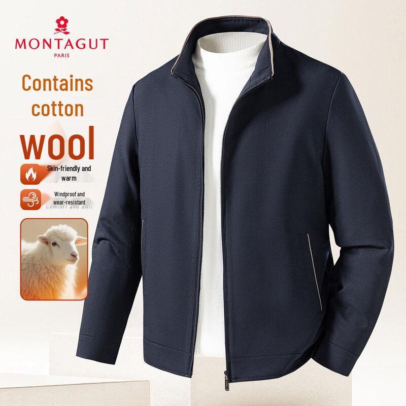 

MONTAGUT Men s Windproof Wool Blend Contrast Collar Jacket 50