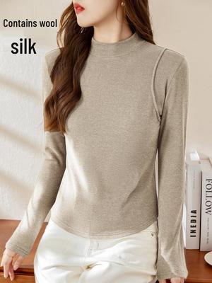 Double-Sided Velvet Half-High Collar Base Layer for Women, Autumn/Winter 2025, Curved Hem, Thickened T-shirt Top.