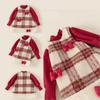 Red Top Bowknot Checkered Vest Skirt Christmas Set Children Autumn Clothing For Ages 3 To 8