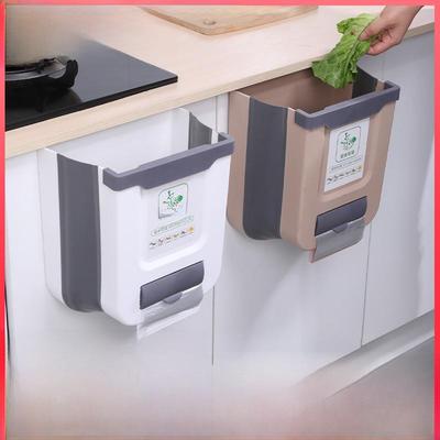 "Foldable Hanging Trash Can for Kitchen Cabinet Doors - Punch-Free & Creative"