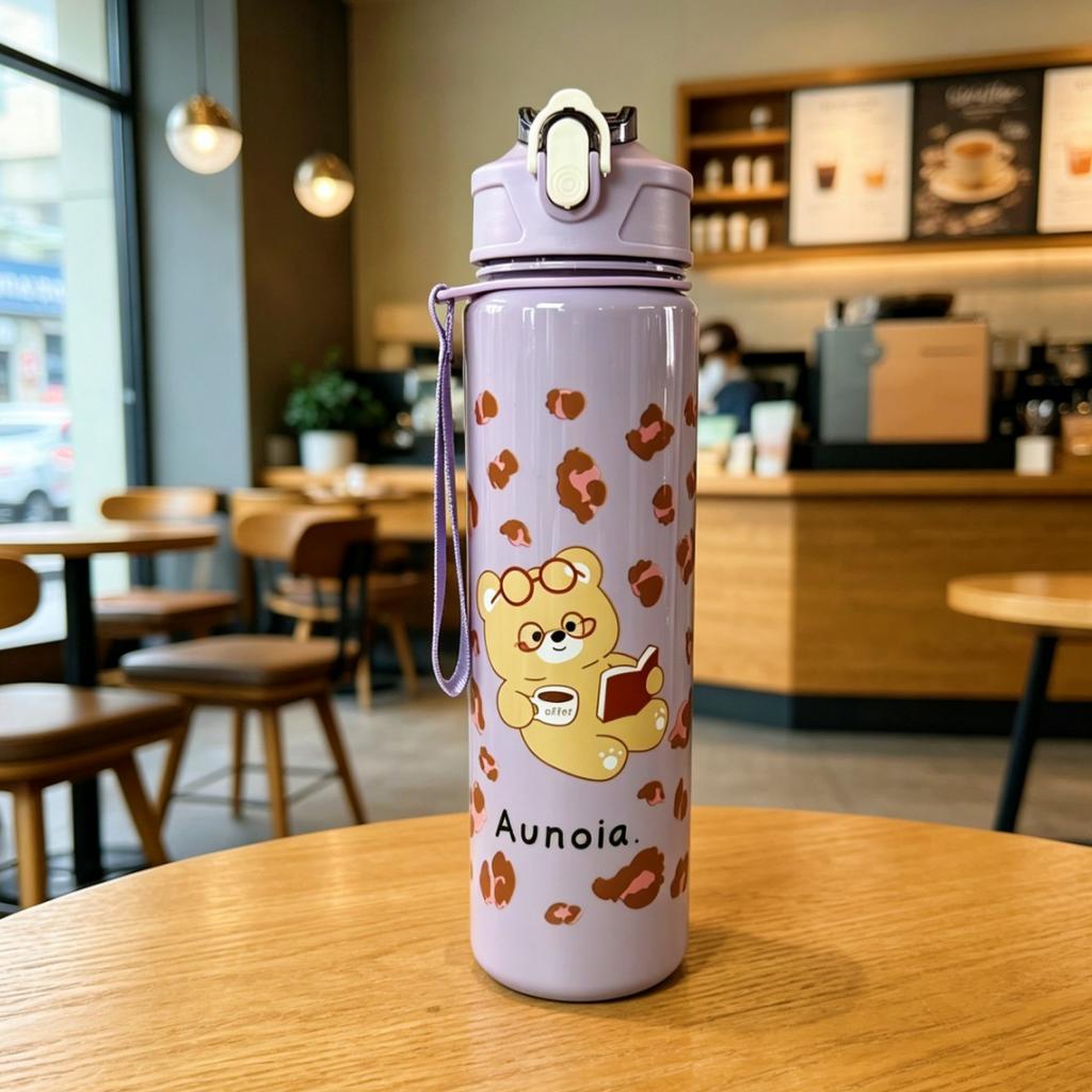 Cute Animal Pattern Water Bottle, Durable Reusable, Trendy Lovely Design, Lightweight Original Travel Kettle, Sturdy Plastic