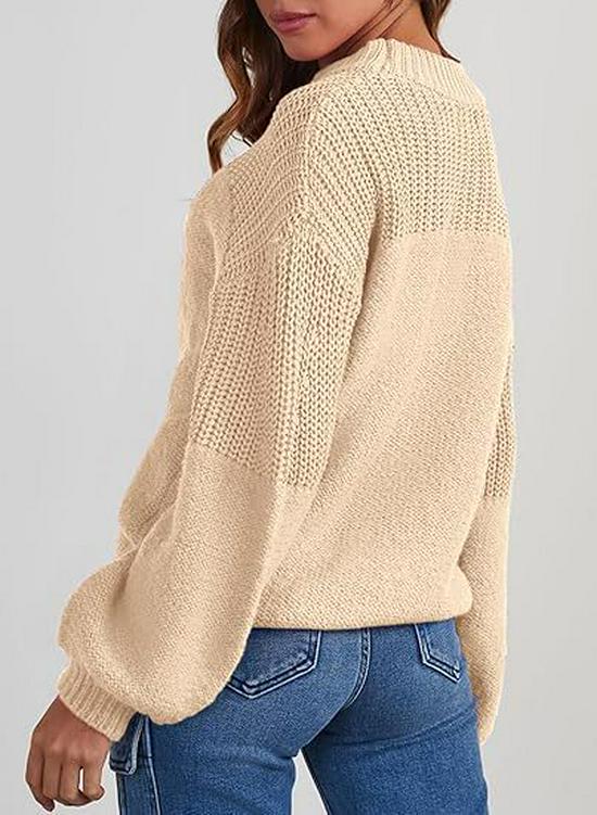 Women's Lantern Sleeve Round Neck Pullover Sweater