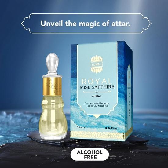 Ajmal Royal Misk Sapphire Attar | Moschusduft | Alkoholfrei für Männer und Frauen | Lang anhaltendes Attar für Männer und Frauen – 10 ml