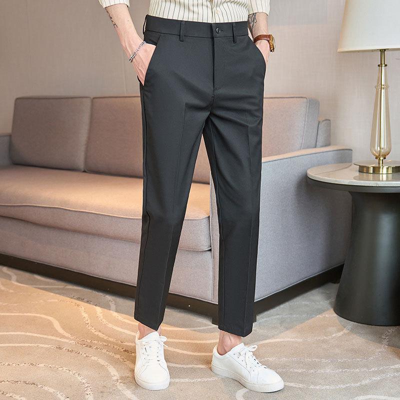 Light Luxury Spring Men's Casual Pants Elastic Business Straight Men's Nine-point Pants