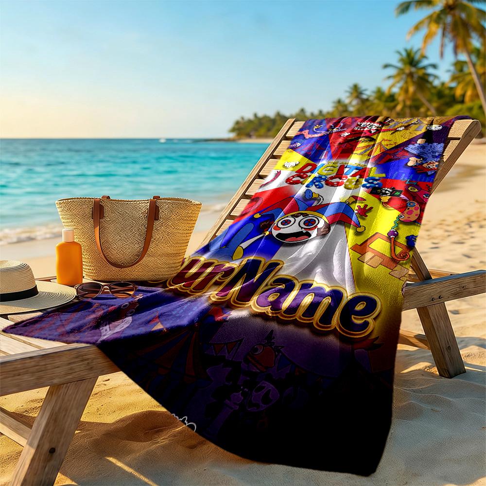 Digital Circus Customizable Name Beach Towel Quick-Dry Soft Microfiber Perfect for Traveling Yoga Camping and Swimming