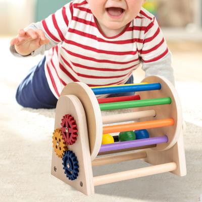Wooden Rolling Drum Toy Easy To Hold Crawling Rainbow Ball Kit Toys Play