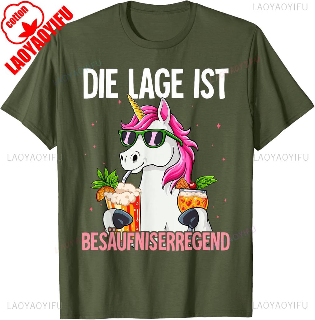 Lustiges T-Shirt Die Lage Ist Besäufniserregend Baumwolle Lässig Neuankömmling Atmungsaktiv für Herren Damen Party Pferdemuster Gedrucktes T-Shirt