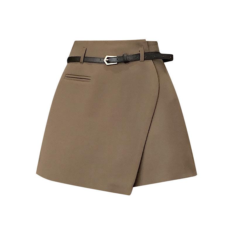 Coffee High-Waisted A-Line Irregular Culottes Skirt - Women's Spring 2025 Trend