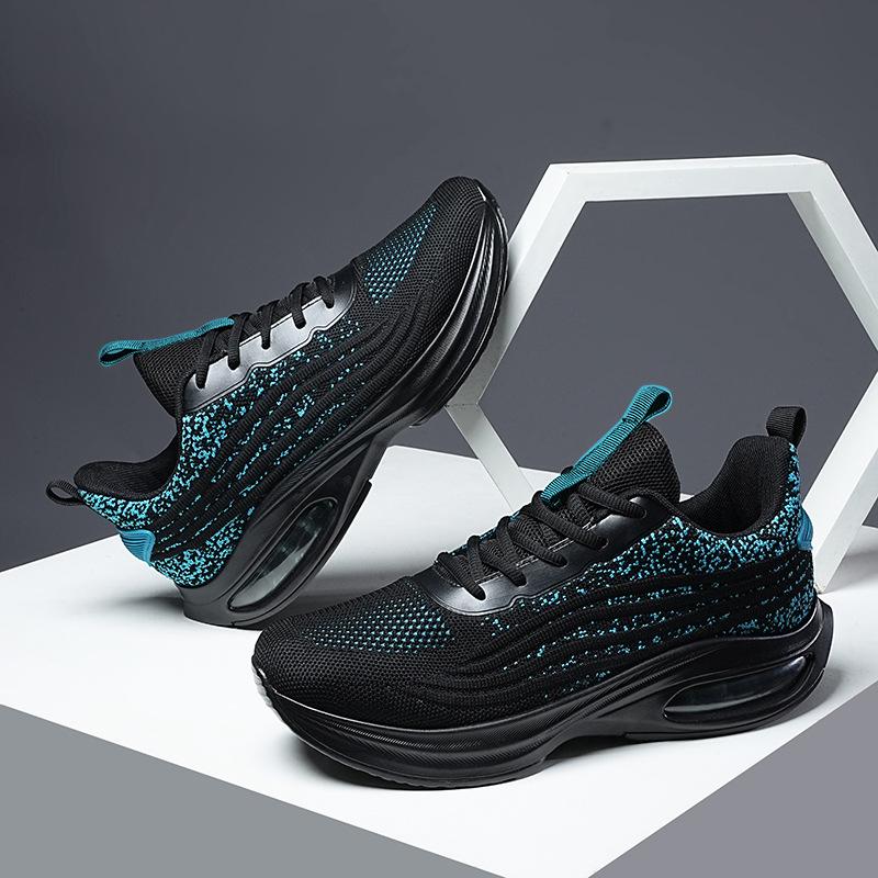 Large size men's shoes casual platform air cushion sports shoes lightweight breathable running shoes flying woven mesh shoes