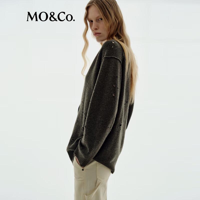 MO&Co. NOIR Series Distressed V-Neck Cardigan