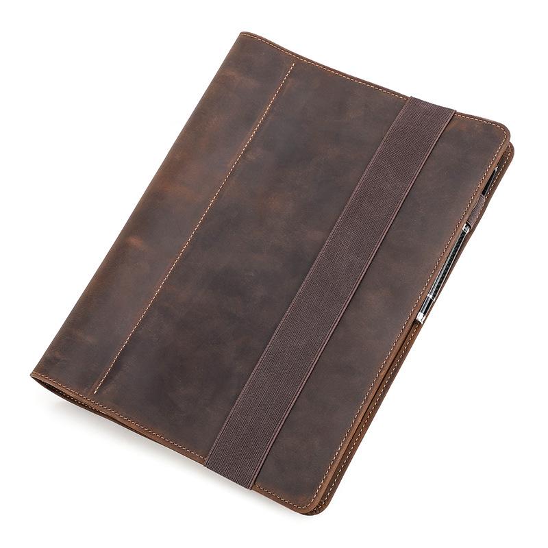 Retro Crazy Horse Genuine Leather A4 Ring Binder with Replaceable Pages - Multifunctional Business Office Notebook A4 Notebook Cover коричневый