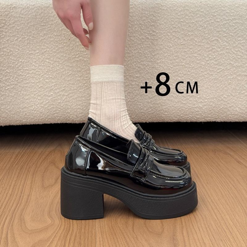 2026 New Spring Women Chunky Loafers Shoes Concise Thick Heel Shoes College Style Female Slip On Leather Single Shoes