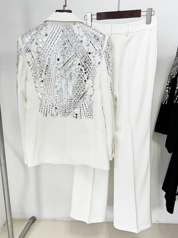 Skladem 2025 Evropská a americká celebrita Móda Korálkový flitrovaný vyšívaný oblek a kalhoty set