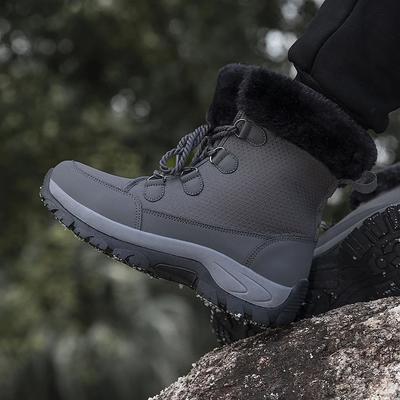 Stiefel für Damen Winter Bequem Plüsch Arbeit Plateau Schnürschuhe Lässig Warm Baumwollschuhe Outdoor Herren Waden Schneestiefel 2024