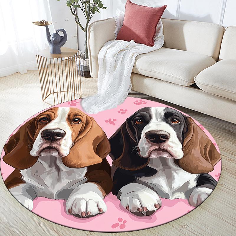 

Pink Basset Hound pattern round rug,Carpet Rug for Living Room Bedroom Playroom ,Non-slip Floor Mat,Holiday Gifts and Birthday Gifts. 80cmx80cm
