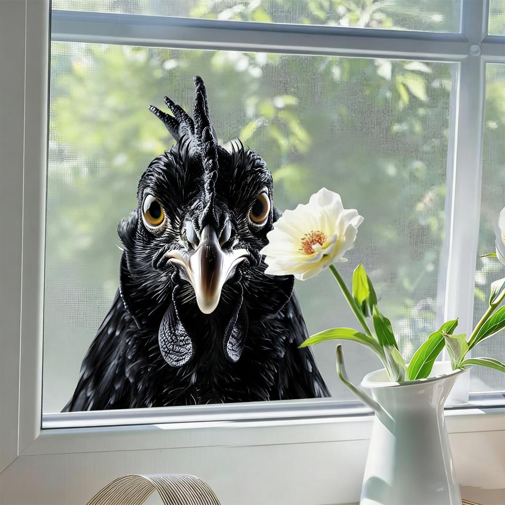Realistic Black White Rooster Peeking Window Sticker Static Cling Farmhouse Kitchen Bedroom Living Room Glass Decal