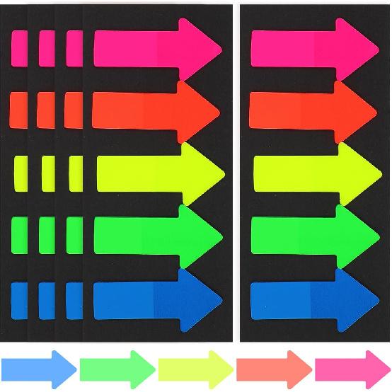 NUOBESTY 10Sets of Neon Page Marker Arrow Stickers Colored Index Tabs Flags Bookmarks Sticky Notes for Home Office Students
