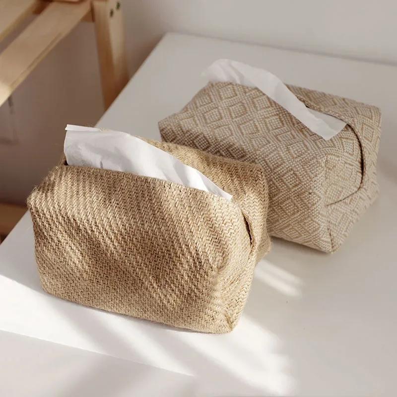 Nordic Cotton Linen Cloth Art Tissue Box Holder Car Tissue Holder Desk Table Napkin Holder Home Decor Handkerchief Box Gift