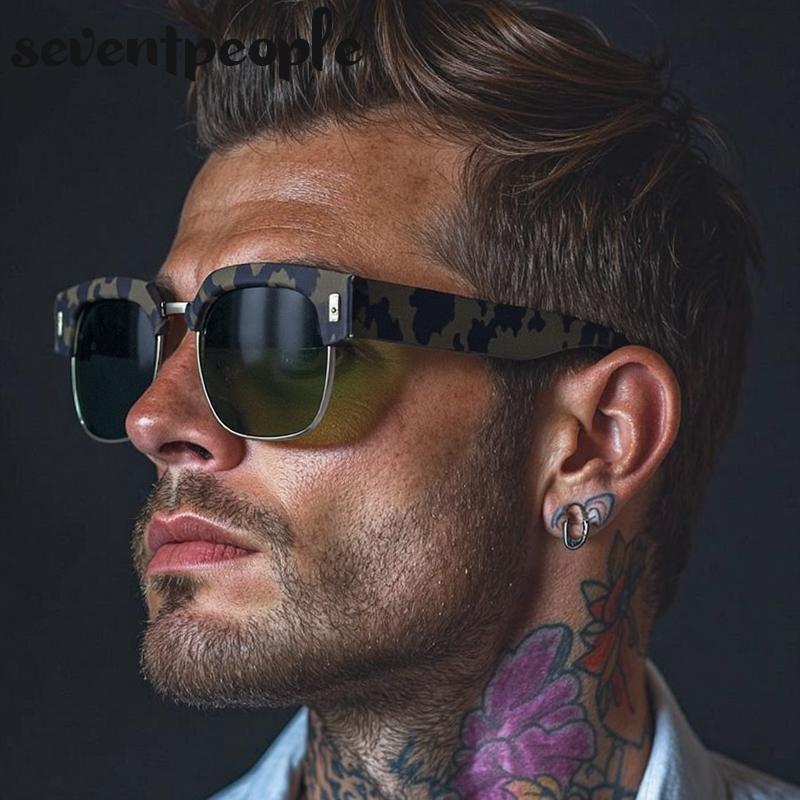 Vintage Oversized Square Sunglasses Men Luxury Brand Classic Outdoor Driving Punk Sun Glasses For Male Trendy Shades UV400