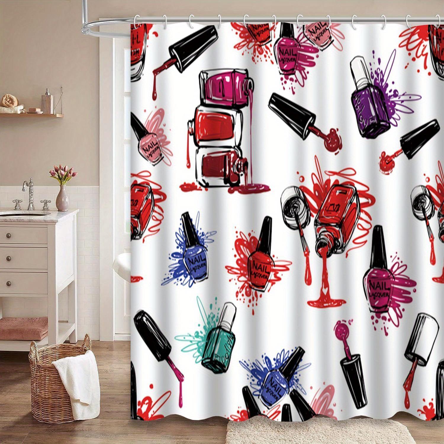 Violet Blue Red Nail Polish Art Shower Curtain - Watercolor Fashion Graphic, Trendy & Artistic, Adds Color, Waterproof W90xH180cm