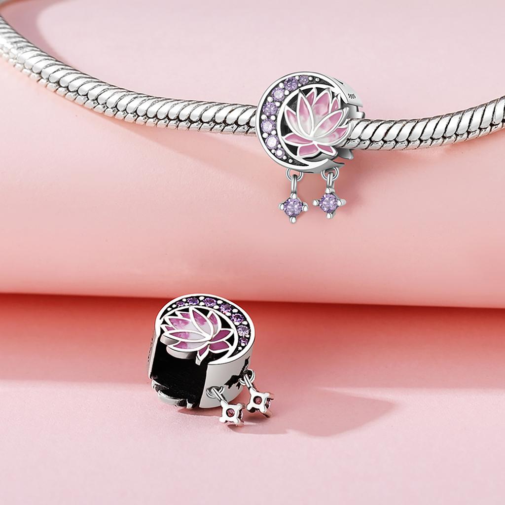 Beads Copper Charms Original Pink Lotus Flowers Beads Fit Bracelet Jewelry Diy Women Fine Gift Accessory