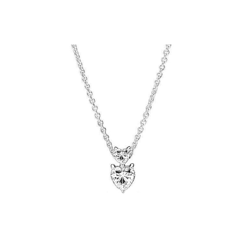 Pandora Shining Double Heart Pendant 925 Silver Cubic Zirconia Necklace Women s Silver 391229C01 серебряный