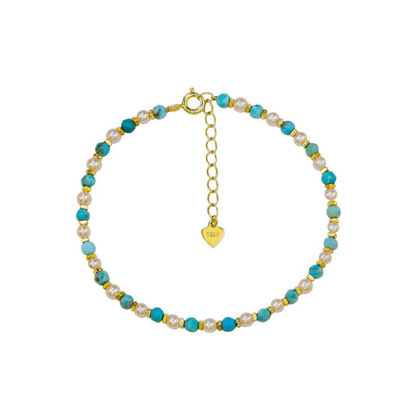 Yinruixiang S925 Silber Türkis Perlenarmband - Elegantes gewebtes Geschenk für Frauen