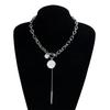 Choker Punk Geométrico Brincos Pendentes com Gancho de Fecho Alavanca Choker em Y com Pingente de Disco Corrente Grossa para Uso Diário Festas de Rua