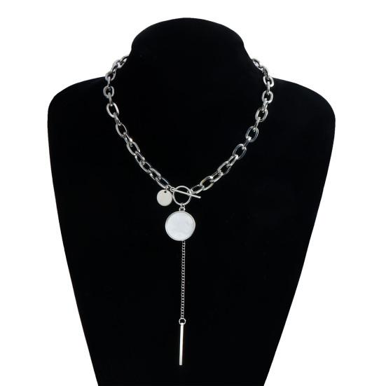 Choker Punk Geométrico Brincos Pendentes com Gancho de Fecho Alavanca Choker em Y com Pingente de Disco Corrente Grossa para Uso Diário Festas de Rua