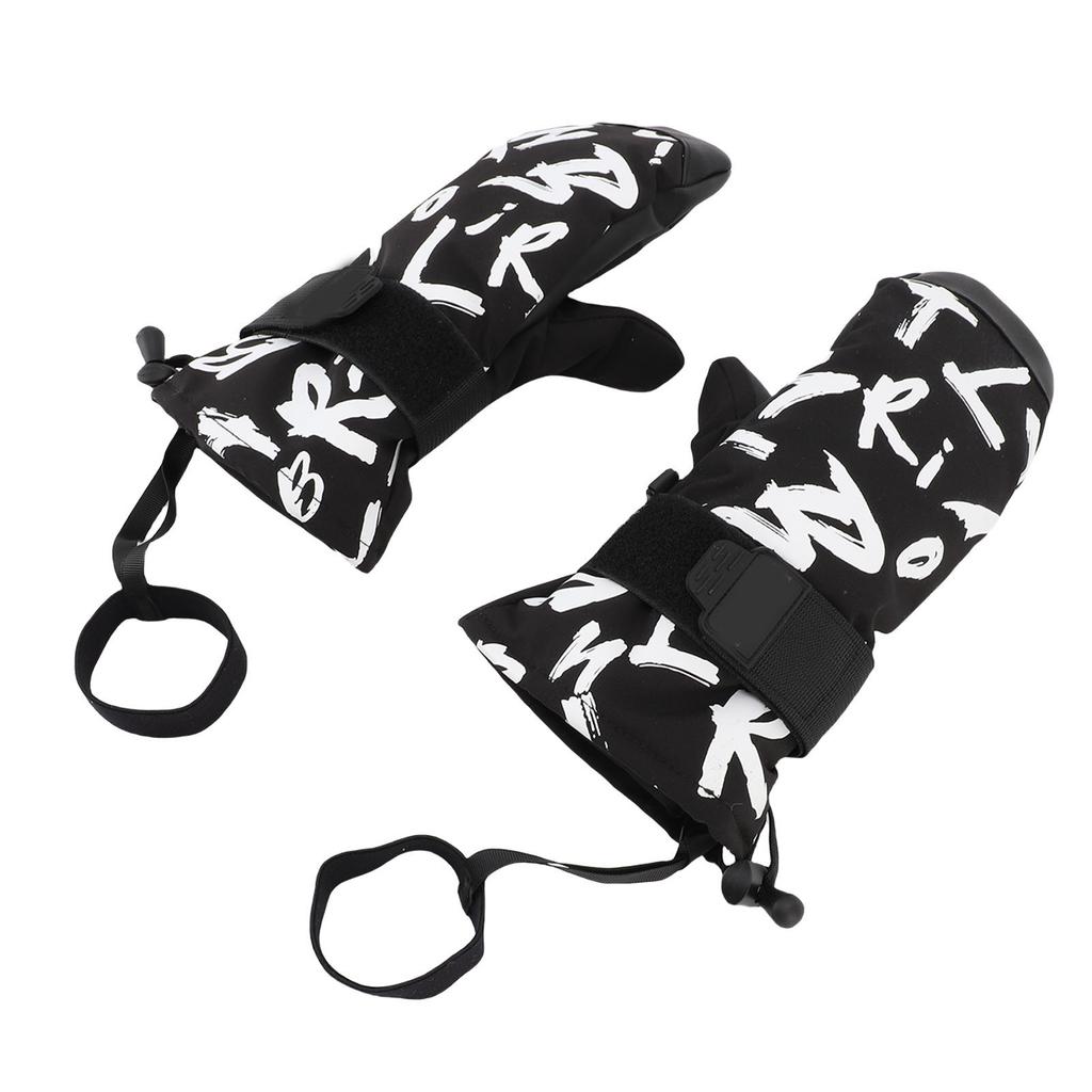 1 para młodzieżowych rękawic narciarskich Graffiti Czarny Wodoszczelne Izolowane Rękawice Snowboardowe z Ochraniaczami Nadgarstków
