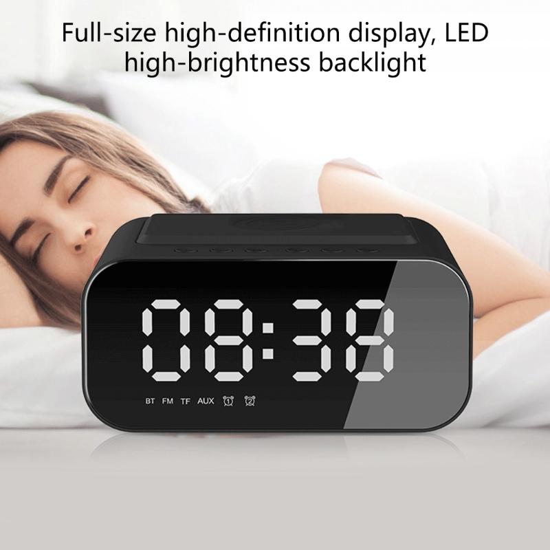 Bluetooth-compatible-compatible Speaker With Wireless Charging Clock 15W LED Display Stereo Bass FM Radio Build In Microphone for Household