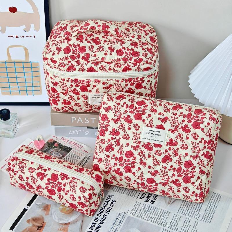Vintage Large Capacity Cosmetic Bag Portable Travel Storage Bag Handheld Makeup Pouch for Toiletries Cosmetics Organizer Outdoor Daily Use