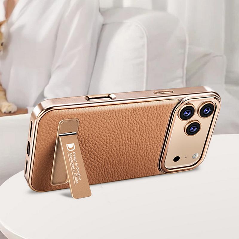 Plating Magnetic Leather Case For iPhone 17 Pro Max Funda iPhone 16 Pro Max 15 14 13 Luxury Folding Bracket Shockproof Phone Holder Cover