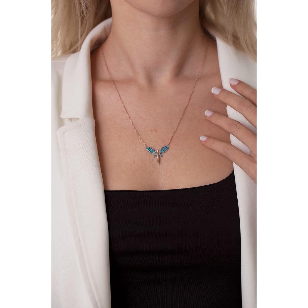 Libellen-Modell, türkisfarbener Stein, 925er-Sterlingsilber vergoldete italienische Halskette