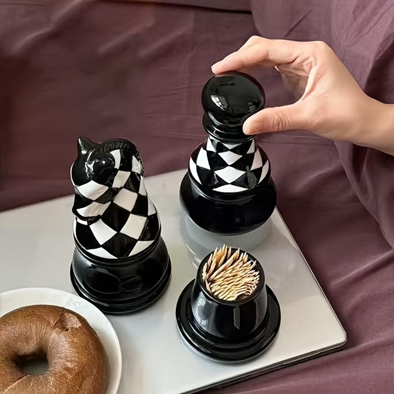 Retro Chess Pieces Toothpick Dispenser Ceramics Toothpick Box Creative Table Decoration & Accessories Dental Floss Case Gifts