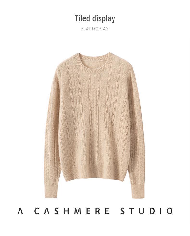 Women's Cable Knit Cashmere Sweater - Round Neck, Soft Pullover, Loose Fit, Perfect for Autumn & Winter.