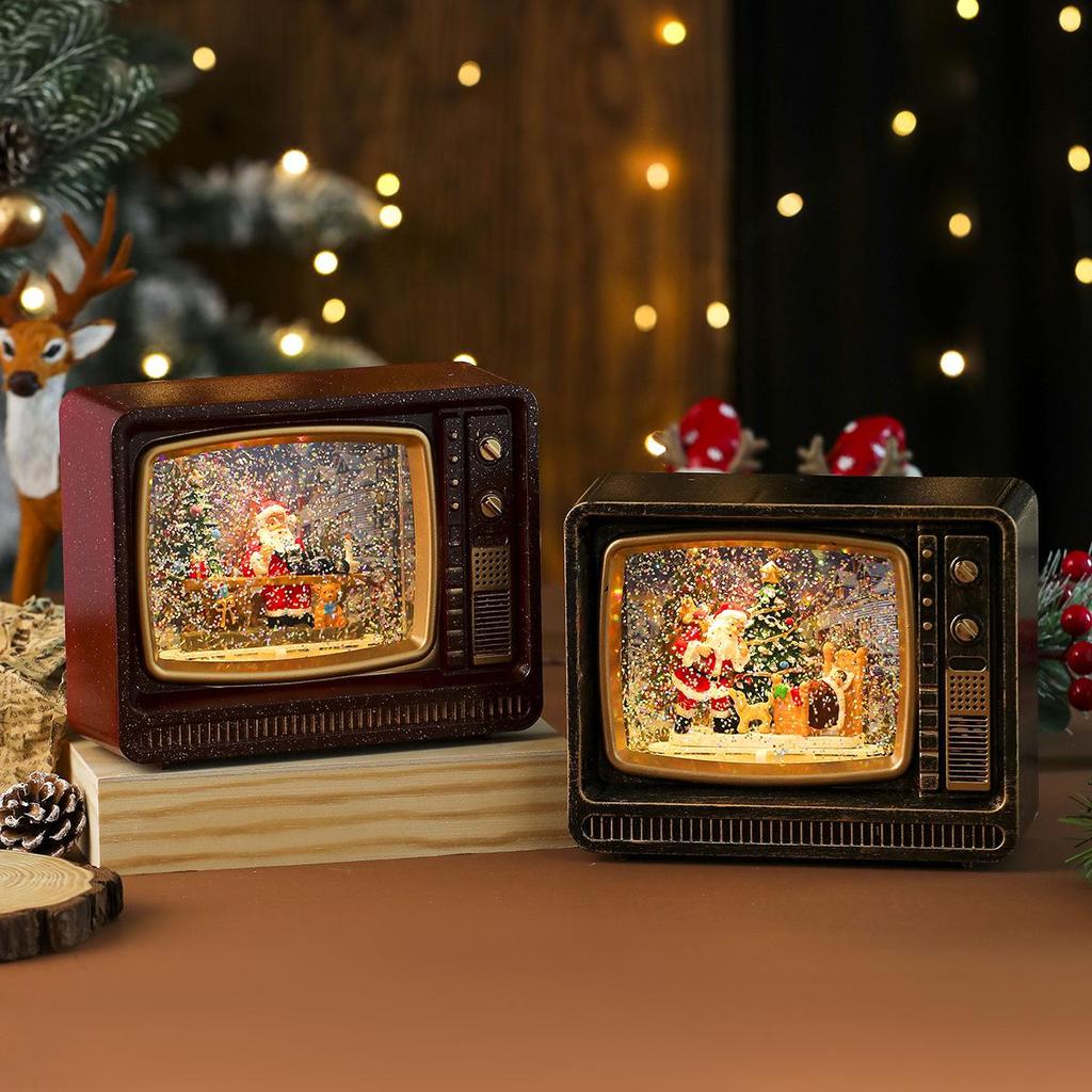 Christmas Musical Snowing TV Ornament Night Light Gift